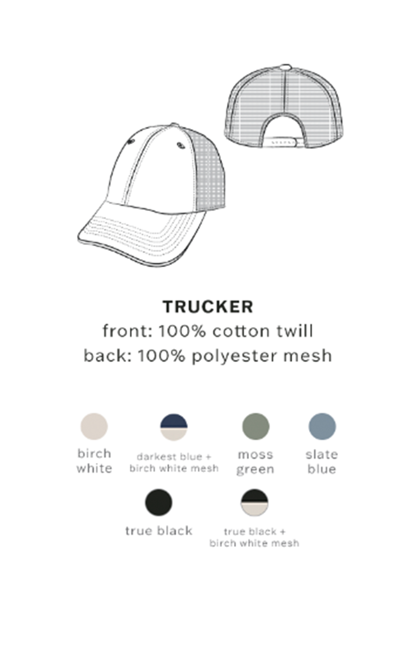 Trucker hat design with color options on a white background
